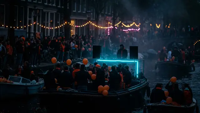 Vänner spelar ett musikspel på en fest: Festspel för Koningsdag: Musikalisk Underhållning till Kungens Dag