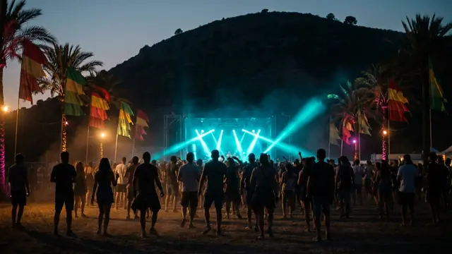 Festivalscen på natten: Skapa ditt eget Rototom Sunsplash 2026 Hitster-paket med Hitify