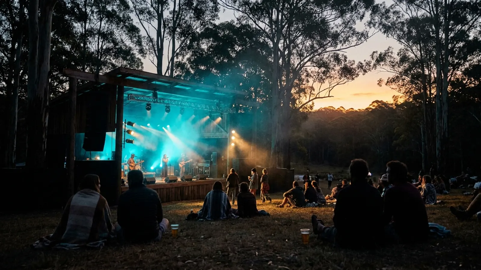Festivalbühne bei Nacht: Erstelle dein eigenes Splendour in the Grass 2026 Musikquiz-Paket (Hitster-Style) mit Hitify
