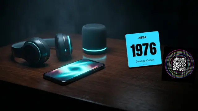 Hitify-musikkort, laptop och skrivare på ett mörkt skrivbord: 5 bästa Spotify-tipsen för den ultimata Hitster-spelkvällen 2025