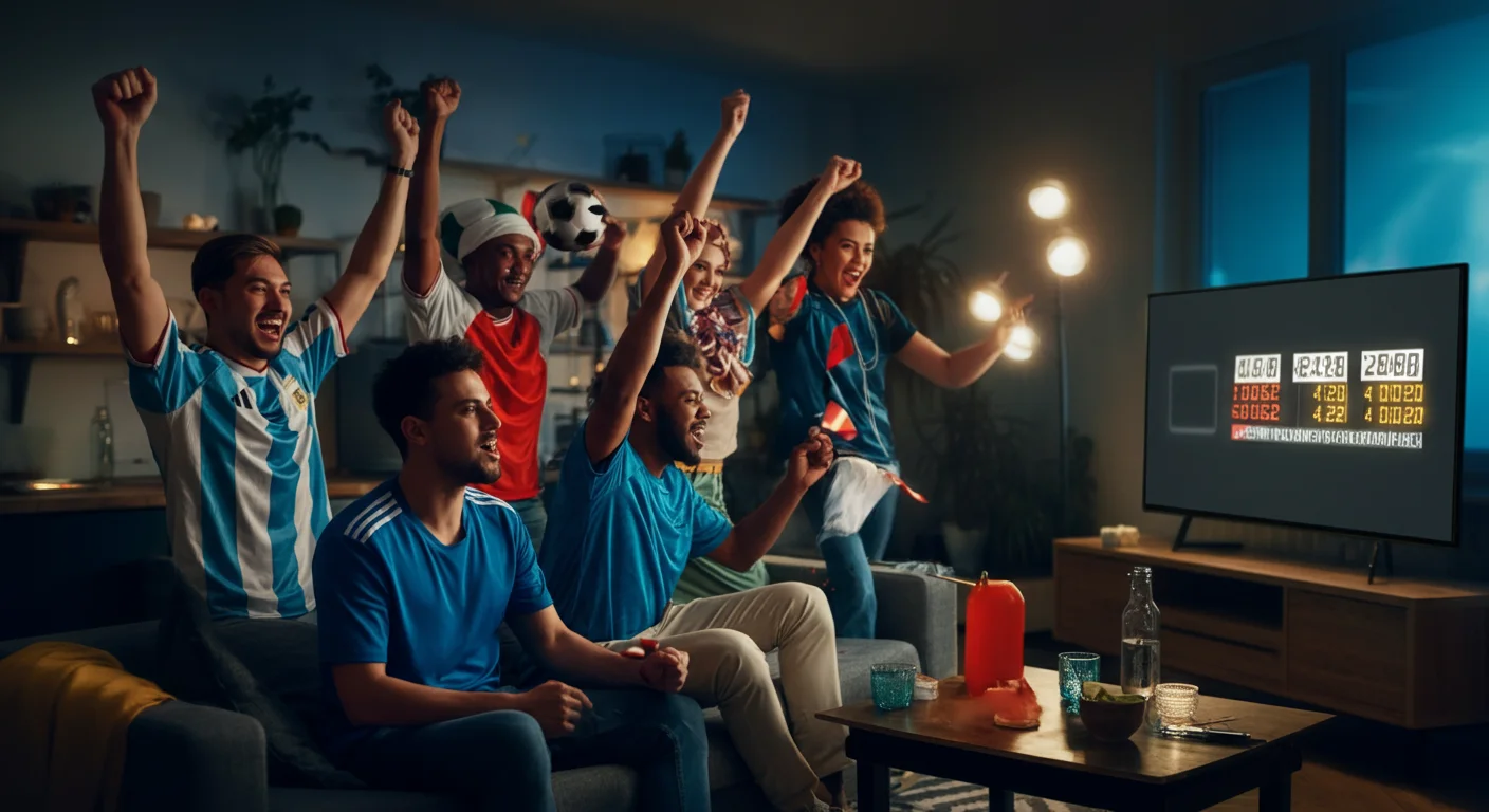Přátelé, kteří fandí a sledují fotbal společně na párty MS
